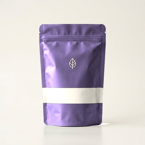 Lavender Annasati pouch with a cream band, packaging concept
