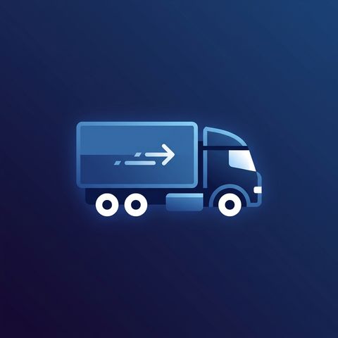 Arktics app icon: a glowing blue truck with a forward arrow on a navy background