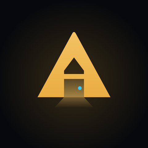 Artinium logo: a gold A with a lit doorway on a dark background