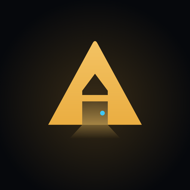 Artinium logo: a gold A with a lit doorway on a dark background