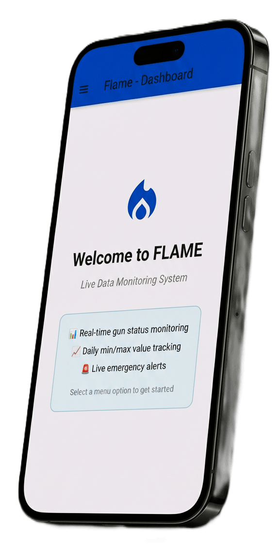 F.L.A.M.E Mobile welcome screen on a phone